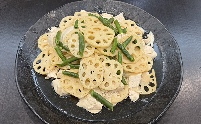 蓮根と蒸し鶏の柚子胡椒和え